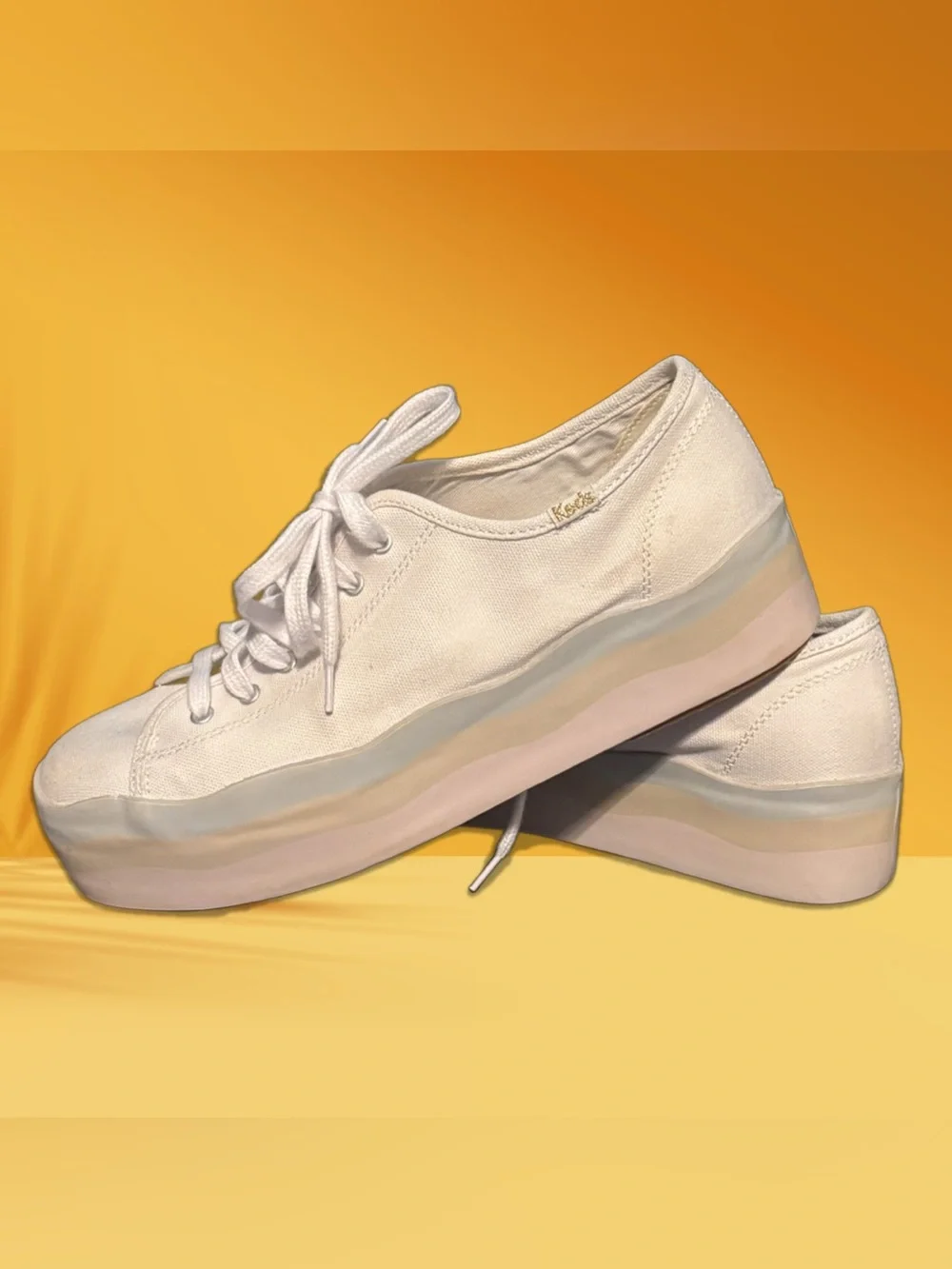 Keds White Canvas Platform Lace-Up Sneakers